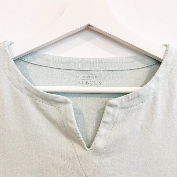Talbots Split Neck Short Sleeve Basic Tee in Green Blue Casual Boho Size Medium - Picture 4 of 7